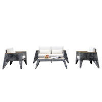 Manhattan Comfort OD-CV005-CR Eiffel Outdoor Patio Conversation Set  in Grey and Cream